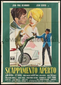 1c058 BACKFIRE Italian 2p 1964 great Ercole Brini art of Jean Seberg & Jean-Paul Belmondo!