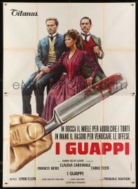 1c061 BLOOD BROTHERS Italian 2p 1974 art of Claudia Cardinale, Nero, Testi & bloody straight razor!