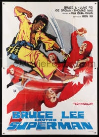 1c066 BRUCE LEE AGAINST SUPERMEN Italian 2p 1976 Yi Tao Chang, great Tino Aller kung fu art!