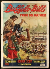 1c067 BUFFALO BILL Italian 2p 1965 art of Gordon Scott vs Native American by Renato Casaro, rare!