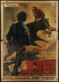 1c068 BULLET FOR SANDOVAL Italian 2p 1969 Ciriello spaghetti western art of Borgnine gored by bull!