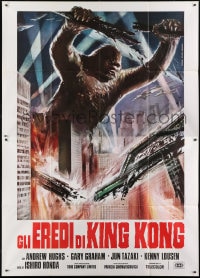 1c087 DESTROY ALL MONSTERS Italian 2p R1977 different Ferrari art of King Kong destroying city!