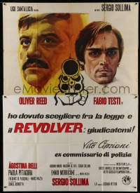 1c145 REVOLVER Italian 2p 1973 different Serafini art of Oliver Reed & Testi pointing gun!