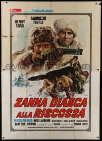 1c176 WHITE FANG TO THE RESCUE Italian 2p 1975 Renato Casaro art of dog attacking man on ground!