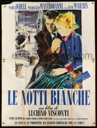1c177 WHITE NIGHTS Italian 2p 1957 Visconti, Allard art of Schell & Marais by bridge, Dostoyevsky!