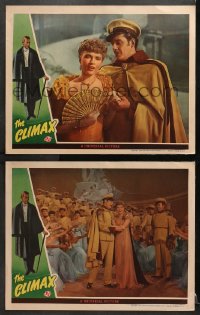 1d827 CLIMAX 2 LCs 1944 border art of Boris Karloff, Susanna Foster standing with man in uniform!