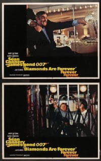 1d837 DIAMONDS ARE FOREVER 2 int'l LCs 1971 Sean Connery as James Bond 007 being attacked in both!
