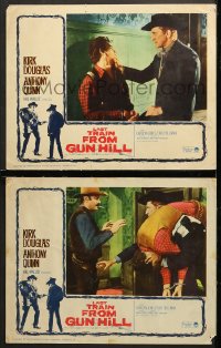 1d887 LAST TRAIN FROM GUN HILL 2 LCs R1964 Kirk Douglas, cowboy western directed by John Sturges!