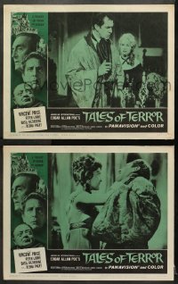 1d964 TALES OF TERROR 2 LCs 1962 melting Vincent Price choking Basil Rathbone, creepy woman!