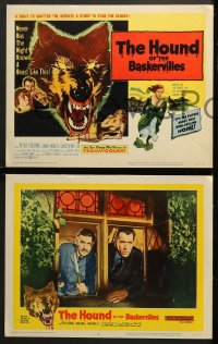 1d150 HOUND OF THE BASKERVILLES 8 LCs 1959 Peter Cushing as Sherlock Holmes, blood-dripping dog tc art!