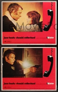 1d478 KLUTE 6 LCs 1971 Donald Sutherland & call girl Jane Fonda, dangling telephone art border!