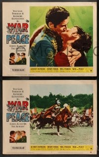 1d431 WAR & PEACE 7 LCs R1963 art of Audrey Hepburn, Henry Fonda & Mel Ferrer, Leo Tolstoy epic!