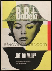 1f095 BABETTE GOES TO WAR Czech 11x16 1963 different art of soldier Brigitte Bardot by Palecek!