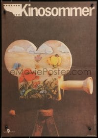 1f643 KINOSOMMER East German 16x23 1987 wooden movie camera painted with flowers and insects!