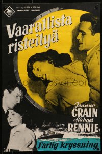 1f124 DANGEROUS CROSSING Finnish 1954 great images of Michael Rennie & sexy Jeanne Crain!