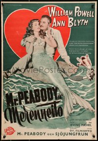 1f136 MR. PEABODY & THE MERMAID Finnish 1950 romantic image of William Powell & mermaid Ann Blyth!