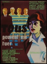 1f408 EVERYBODY WANTS TO KILL ME French 23x31 1957 Peter Van Eyck, Hurel art, purple background!