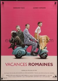 1f464 ROMAN HOLIDAY French 17x23 R2013 Audrey Hepburn & Gregory Peck, Albert riding on Vespa!