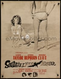 1f471 SUDDENLY, LAST SUMMER French 16x21 R1980s Gourdon art of sexy Elizabeth Taylor in swimsuit!