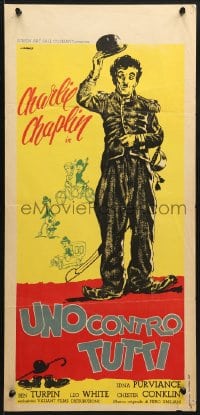 1f932 ONE AGAINST ALL Italian locandina 1962 different Casaro art of Charlie Chaplin as The Tramp!