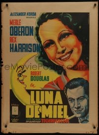 1f026 OVER THE MOON Mexican poster 1940 Merle Oberon, Harrison, Juan Antonio Vargas Ocampo art!