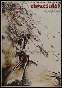 1f345 CHRZESNIAK Polish 26x37 1986 artwork of man with feather hair by Witold Dybowski!