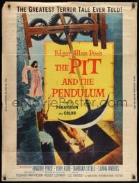 1g094 PIT & THE PENDULUM 30x40 1961 Edgar Allan Poe's greatest terror tale, horror art, ultra-rare!