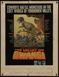 1g130 VALLEY OF GWANGI 30x40 1969 Ray Harryhausen, great artwork of cowboys vs dinosaurs!