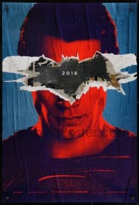 1g218 BATMAN V SUPERMAN teaser DS 1sh 2016 close up of Henry Cavill in title role under symbol, 3D