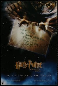 1g457 HARRY POTTER & THE PHILOSOPHER'S STONE teaser DS 1sh 2001 Hedwig the owl, Sorcerer's Stone!