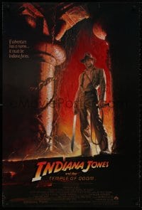 1g503 INDIANA JONES & THE TEMPLE OF DOOM 1sh 1984 great art of Harrison Ford by Bruce Wolfe!