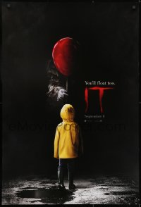 1g517 IT teaser DS 1sh 2017 creepy image of Pennywise handing child balloon, you'll float too!