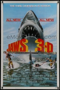 1g525 JAWS 3-D 1sh 1983 great Gary Meyer shark artwork, the third dimension is terror!