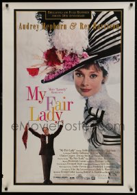 1g641 MY FAIR LADY 1sh R1994 great close-up image of Audrey Hepburn, Rex Harrison!