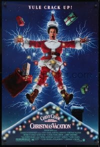 1g647 NATIONAL LAMPOON'S CHRISTMAS VACATION DS 1sh 1989 Consani art of Chevy Chase, yule crack up!