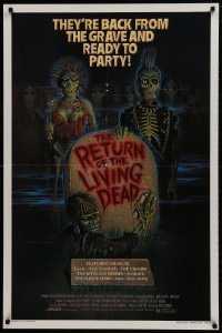 1g736 RETURN OF THE LIVING DEAD 1sh 1985 artwork of wacky punk rock zombies by tombstone!