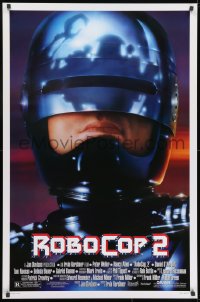 1g746 ROBOCOP 2 1sh 1990 great close up of cyborg policeman Peter Weller, sci-fi sequel!