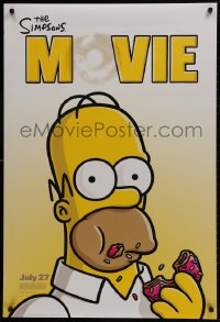 1g796 SIMPSONS MOVIE style B advance DS 1sh 2007 classic Groening art of Homer Simpson w/donut!