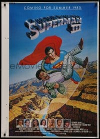 1g873 SUPERMAN III printer's test advance 1sh 1983 Reeve flying with Richard Pryor by L. Salk!