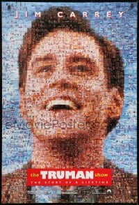 1g928 TRUMAN SHOW teaser DS 1sh 1998 really cool mosaic art of Jim Carrey, Peter Weir