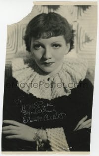 1h046 CLAUDETTE COLBERT signed 7.5x13 still 1930s Paramount studio portrait by Eugene Robert Richee!