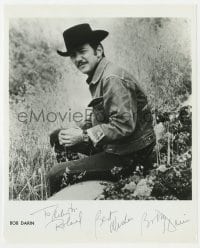 1h562 BOBBY DARIN signed 8x10 publicity still 1960s great outdoor portrait with mustache & hat!