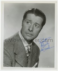 1h886 DON AMECHE signed 8x10 REPRO still 1980s head & shoulders portrait with a worried look!