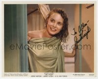 1h260 JANET LEIGH signed color 8x10 still 1957 naked & smiling in sexy shower scene from Jet Pilot!
