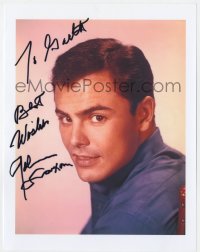 1h789 JOHN SAXON signed color 8.5x11 REPRO still 1980s head & shoulders c/u when he was super young!