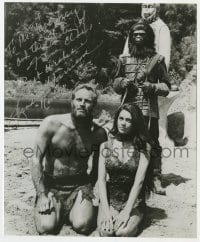 1h942 LINDA HARRISON signed 8x9.75 REPRO still 1980s c/u with Charlton Heston in Planet of the Apes!