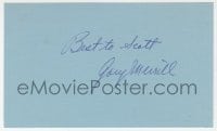 1h675 GARY MERRILL signed 3x5 index card 1980s it can be framed & displayed with a repro!