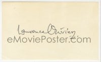 1h702 LAURENCE OLIVIER signed 3x5 index card 1980s it can be framed & displayed with a repro!