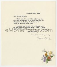 1h186 LILLIAN GISH signed letter 1984 thanking fan who offered stamps & about her current project!