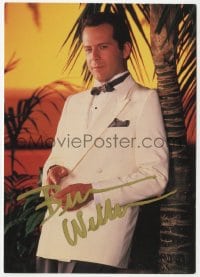 1h193 BRUCE WILLIS signed 5x7 color photo 1990s early portrait with hair from TV's Moonlighting!